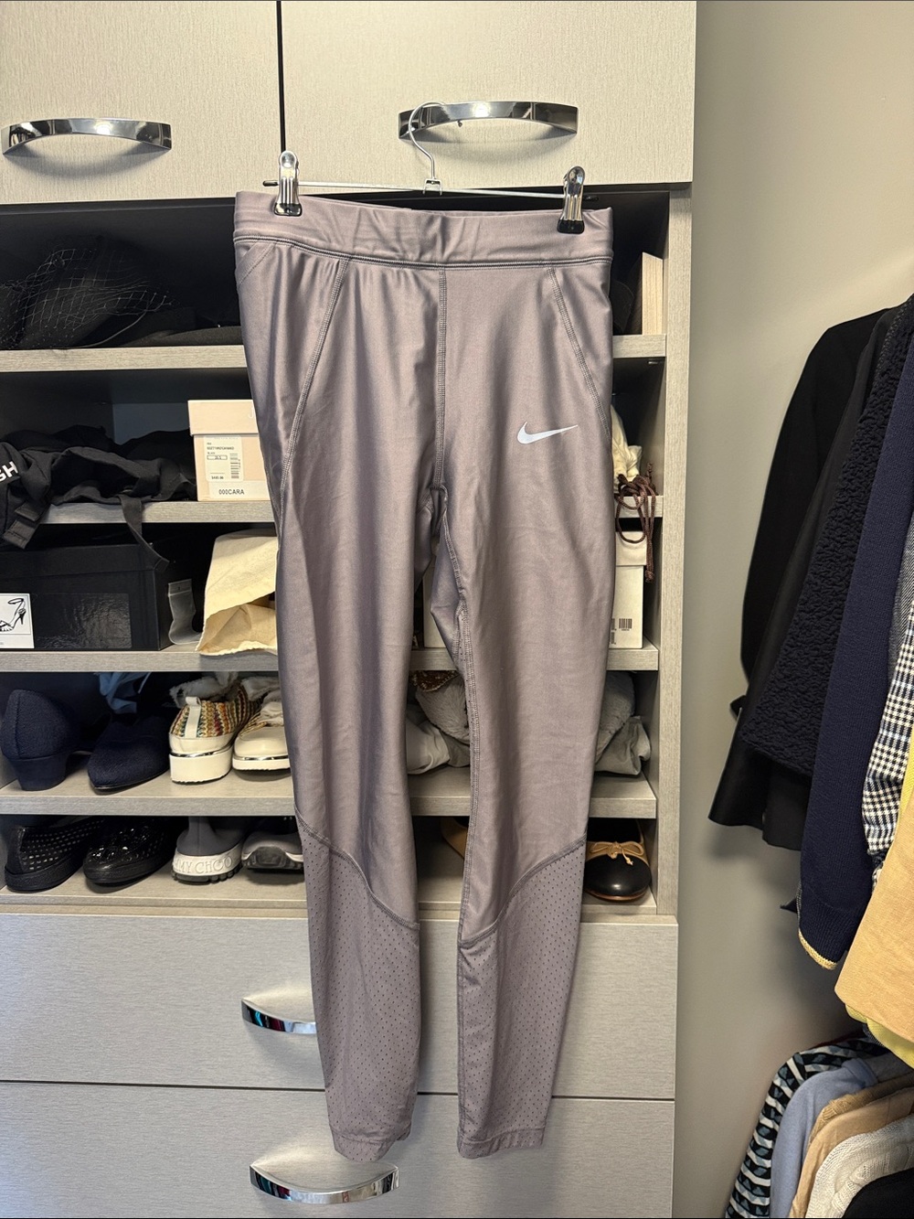 Nike Light Gray Performance Leggings with Swoosh